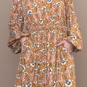 Universal Thread Floral Dress in Mustard and Pink